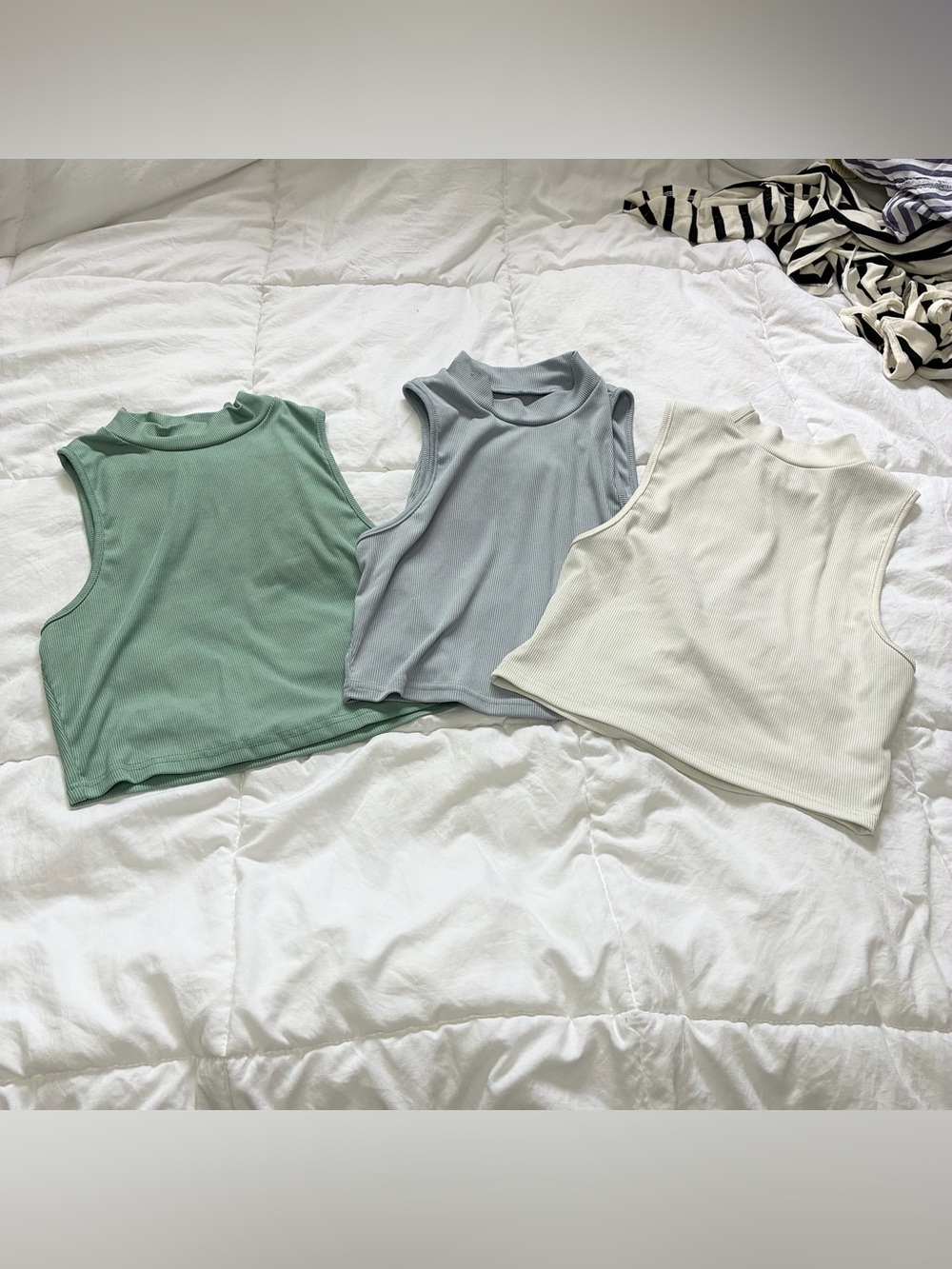 3 Ribbed Mock Neck Sleeveless Crop Top bundle